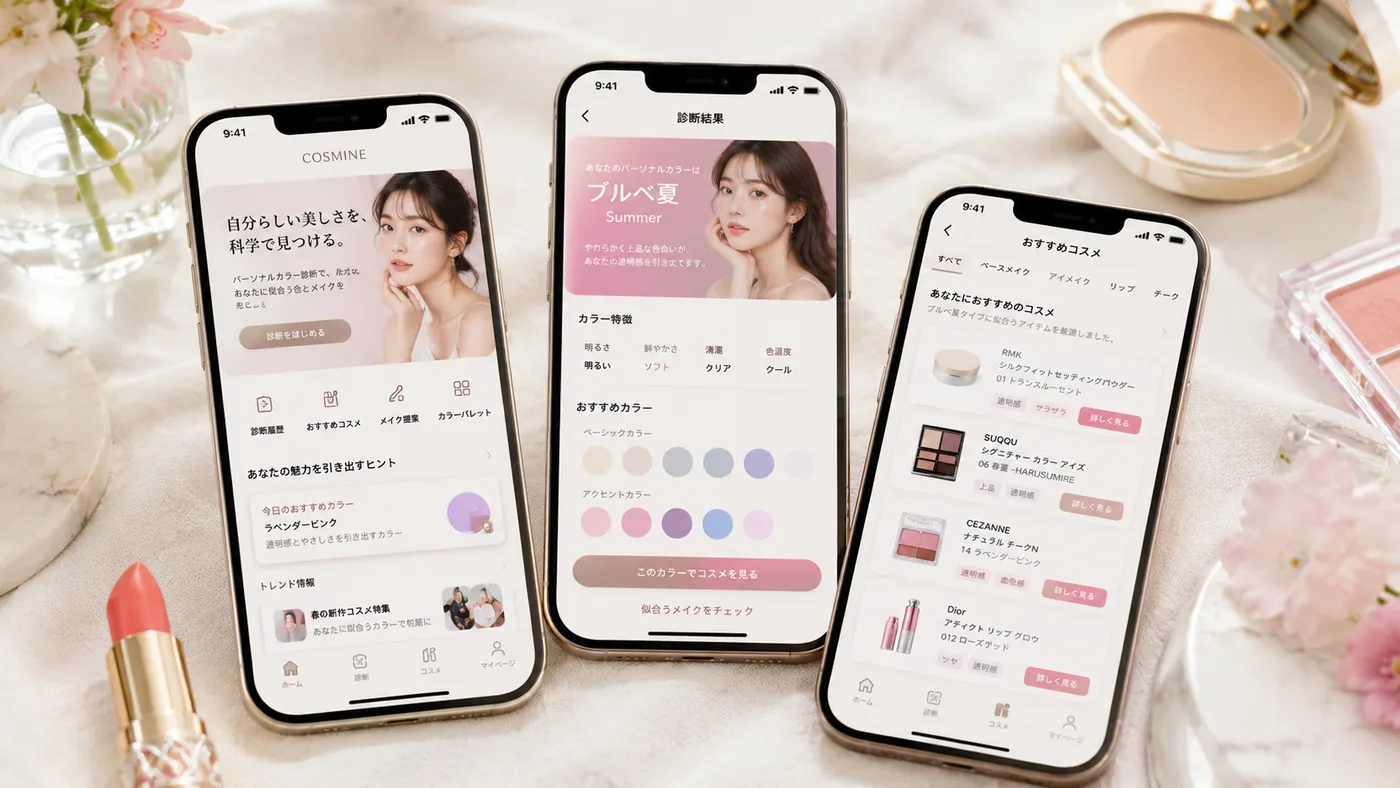 COSMINE パーソナルカラー診断アプリの画面